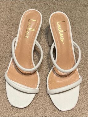 Lulu's White Double-Strap Block Heel Sandals